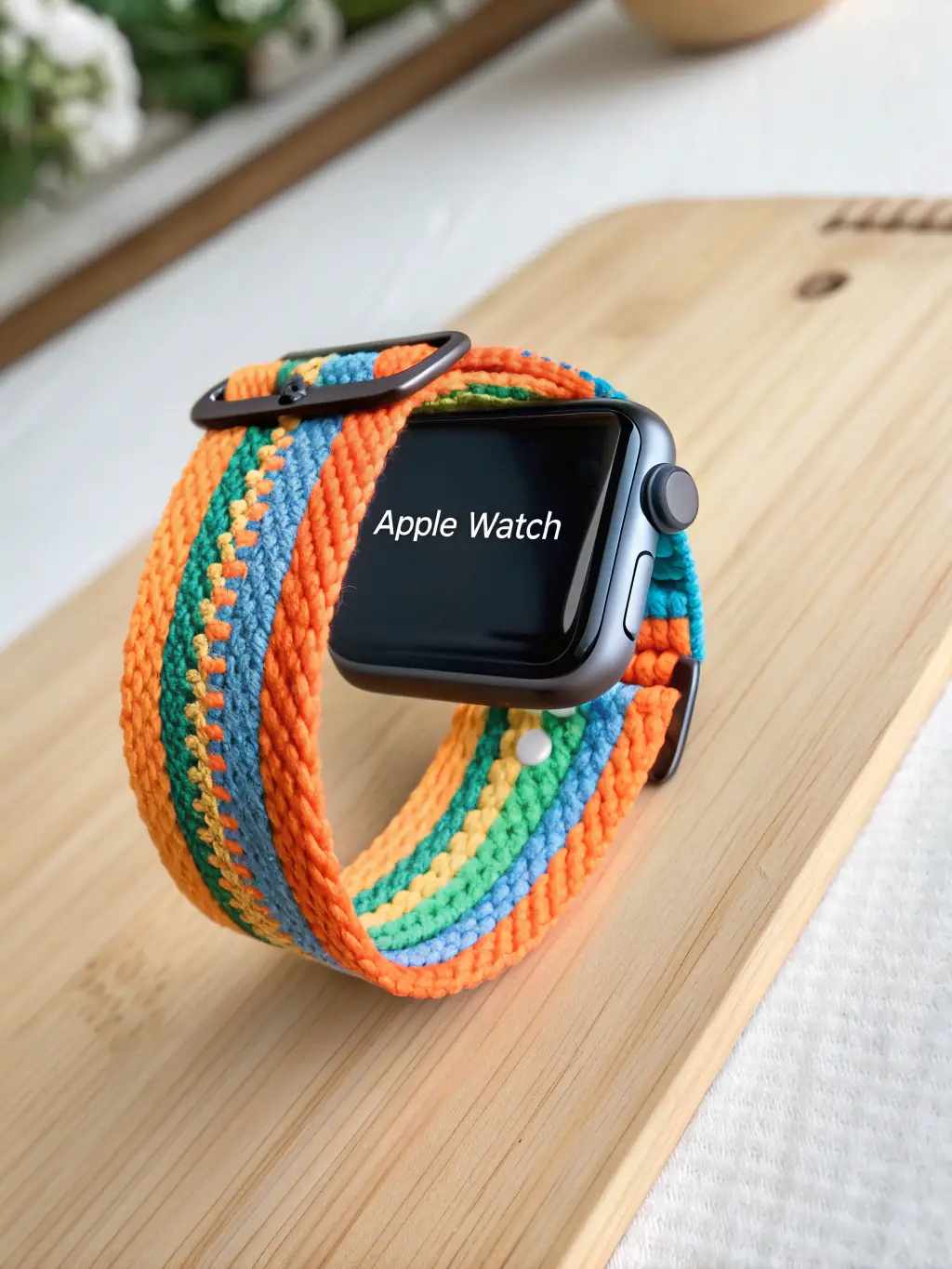 A colorful display of various Apple Watch models with vibrant straps and screens, emphasizing quality and style.