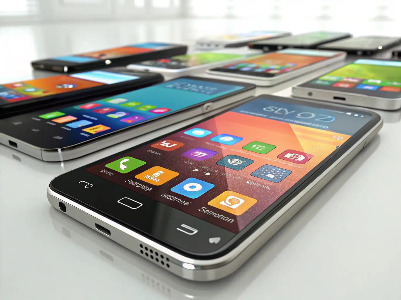 A vibrant image showcasing a variety of refurbished iPhones with colorful backgrounds highlighting their quality and variety.